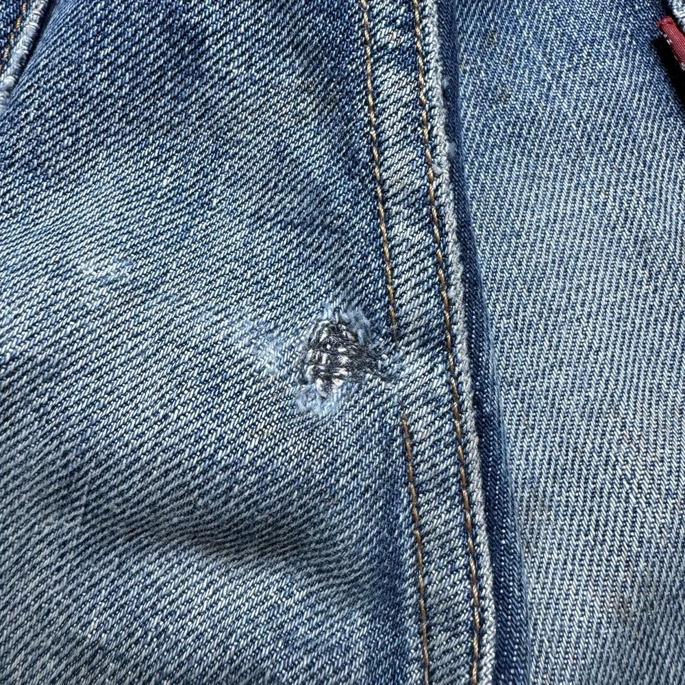 Vintage Levi's 502xx Jeans Mens 32x30 Blue Custom Patchwork Big E Talon Zip - Picture 13 of 16